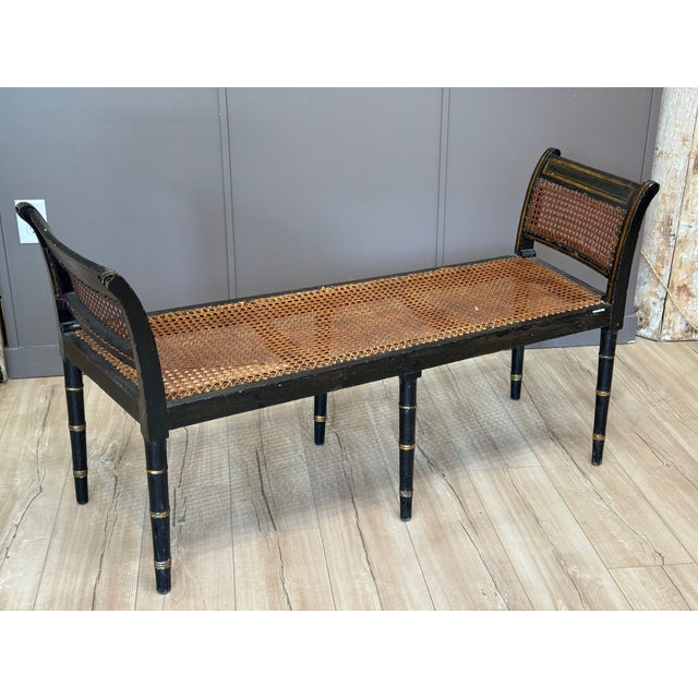 Wood Early 19th Century Regency Black and Gold Painted Window Bench For Sale - Image 7 of 10