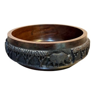 1960s Hand Carved Wood Elephant Serving Bowl For Sale