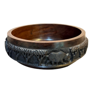 1960s Hand Carved Wood Elephant Serving Bowl