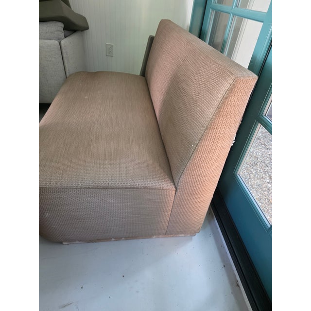 Pair of custom benches upholstered.in a Stark fabric by Le Lievre in Odeon Taupe