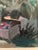 Charming vintage 1970s original pastel depicting a serene garden landscape scene. Rendered in soft, atmospheric tones, the...
