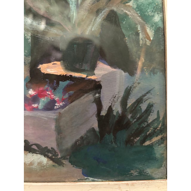 Charming vintage 1970s original pastel depicting a serene garden landscape scene. Rendered in soft, atmospheric tones, the...