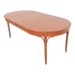 Thomasville Mid-Century Hollywood Regency Chinoiserie Pecan Wood Extension Dining Table, Newly Refinished For Sale
