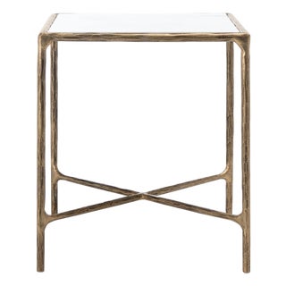 Jessa Metal Square End Table in Brass with White Marble Top For Sale