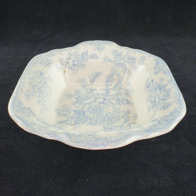 Figurative Antique 1800's Asiatic Pheasant Blue and White Transferware Serving Bowl Dish For Sale - Image 3 of 8