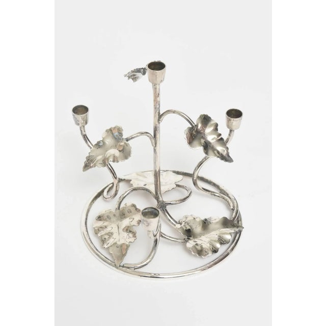 Early 20th Century Silver Plate Floral Leaf Candle Stick Holder, Four Candles For Sale - Image 5 of 8