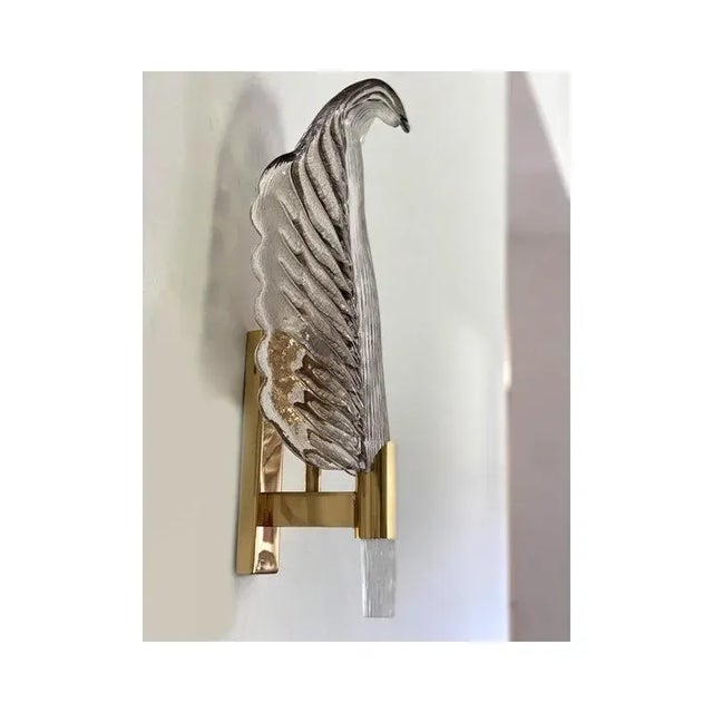 Glass Gray Leaf Murano Glass Wall Sconces by Simoeng, Set of 2 For Sale - Image 7 of 13