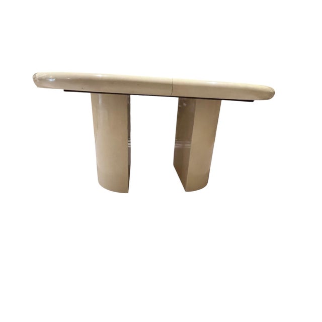 Vintage Postmodern Cream Lacquer Dining Table with Two Leaves Striking postmodern dining table featuring a glossy cream...