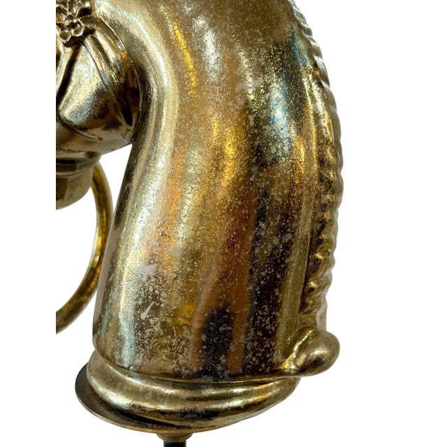 Vintage Mid Century Brass Finish Race Horse Head on Stand For Sale - Image 11 of 12