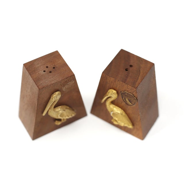 Traditional Vintage Wood and Metal Pelican Salt & Pepper Shakers - a Pair For Sale - Image 3 of 11
