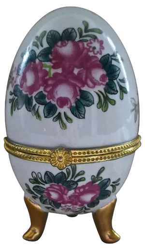 Vintage Rose Chintz Egg Shaped Ceramic Trinket Box with Hinged Lid, 1990s