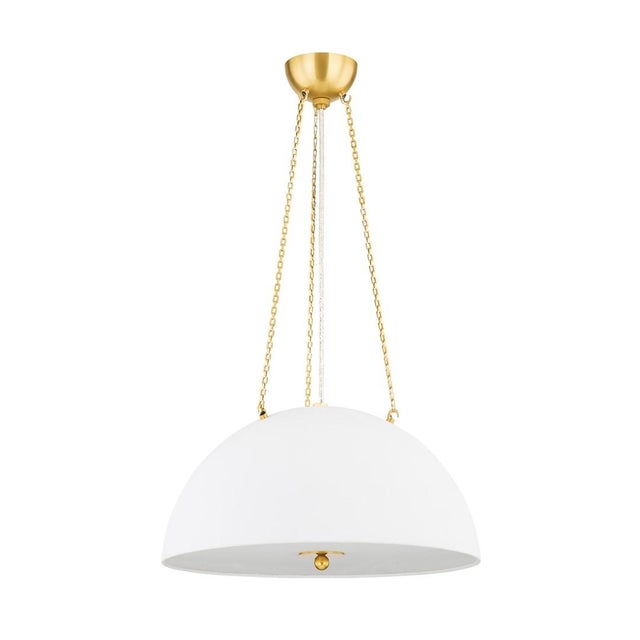Clean and streamlined, Chiswick features a classic-chic White Plaster dome shade. The petite chain and metal finial detail...