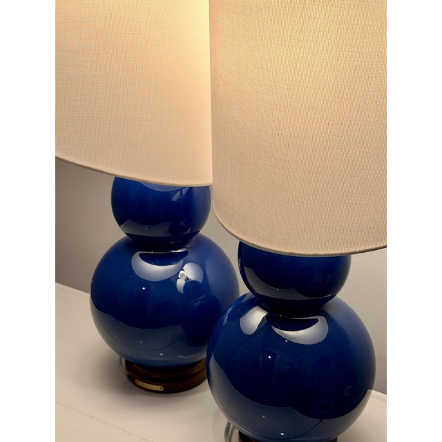 Blue Ralph Lauren Home Cobalt Blue Double Gourd Porcelain Table Lamps – Pair For Sale - Image 8 of 9