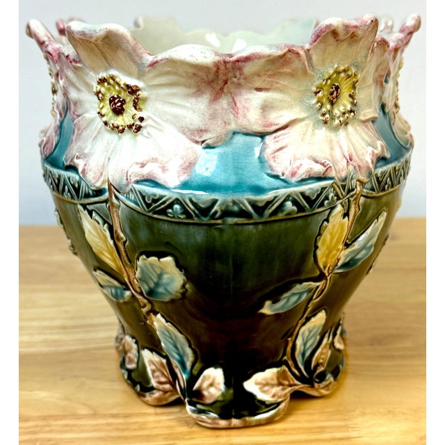 Blue A Stunning French Art Nouveau Majolica Floral Centerpiece by Fives-Lille For Sale - Image 8 of 11