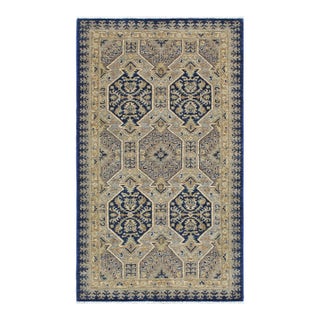 Classic Ziegler Blue Beige Hand-Knotted Wool Rug - 3'0'' X 5'10'' For Sale
