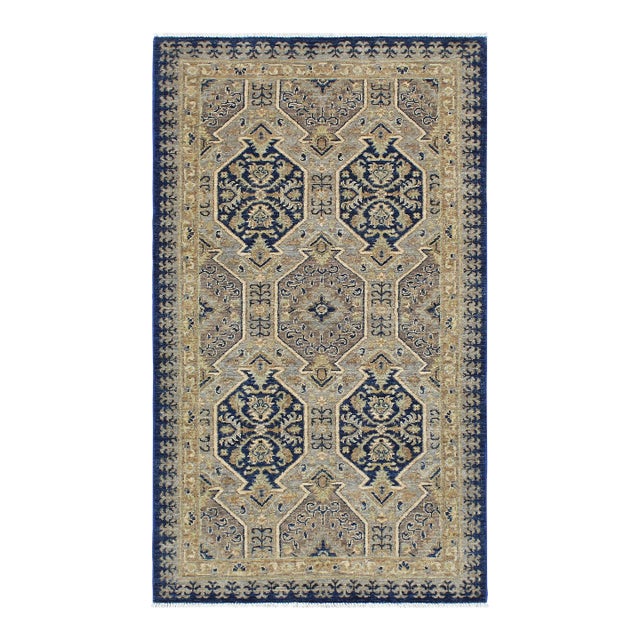 Classic Ziegler Blue Beige Hand-Knotted Wool Rug - 3'0'' X 5'10'' For Sale