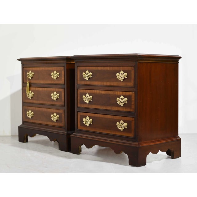 Chippendale Mid Century Chippendale Style Banded Nightstands by Dixie Furniture - A Pair For Sale - Image 3 of 14