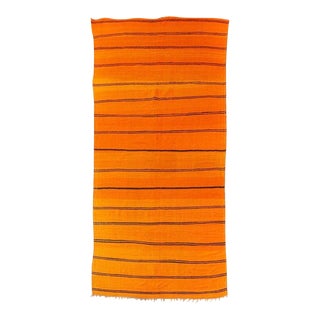 Vintage Moroccan Handwoven Orange & Black Striped Wool Rug Runner 6'5'' X 13’5'' For Sale