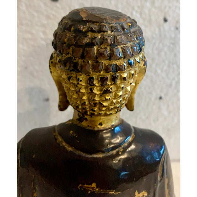 Solid Wood Buddha with Golden Patina, 20th Century For Sale - Image 9 of 10