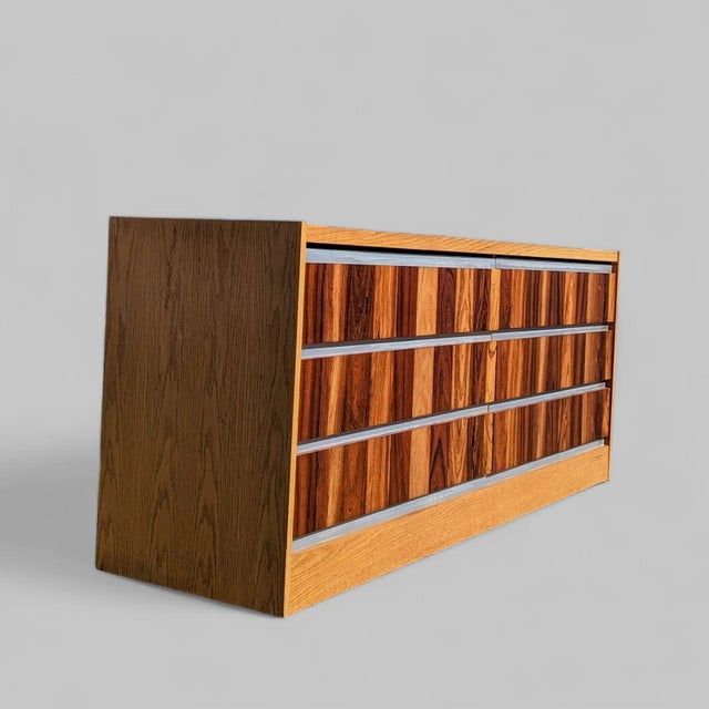 Wood Mid-Century Oak and Rosewood Lowboy Dresser, 1970s, Chrome For Sale - Image 7 of 10