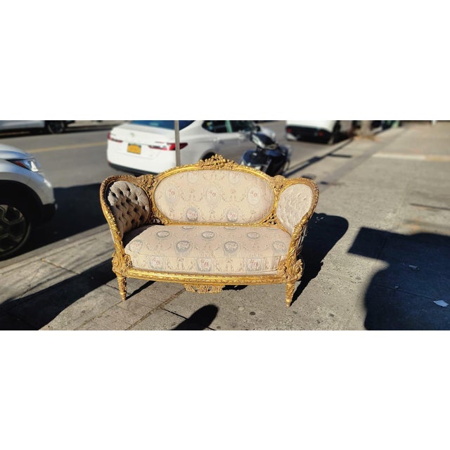 Vintage French Style Gold Leaf Loveseat Sofa For Sale - Image 11 of 12