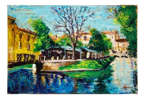Unknown, Island of the Fish, Oil on Masonite, Late 20th Century
