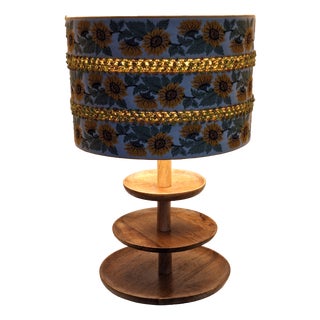 Vintage Table Lamp with Tiered Base in Walnut and Shade, 1990s For Sale