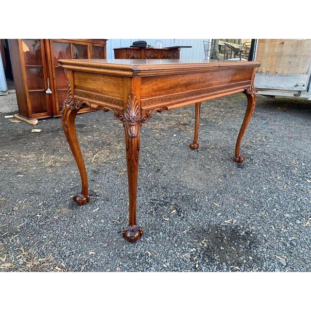 Brown Mid 20th Century Chippendale Style Carved Mahogany Fold-Top Table With Three Extension Boards For Sale - Image 8 of 12