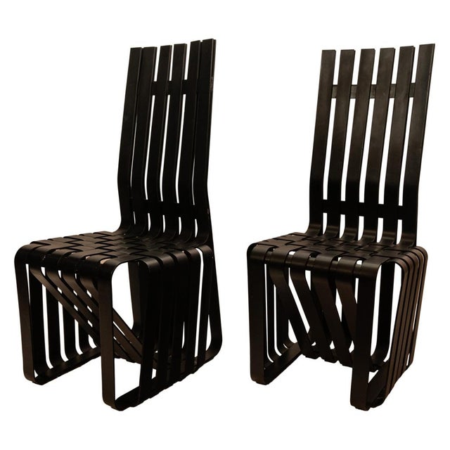 Pair American Modernist "High Sticking" Black Chairs Frank Gehry for Knoll 1992 For Sale - Image 4 of 14