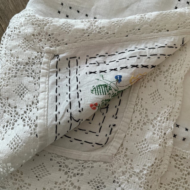 Linen French Linen Floral Hand Embroidered For Sale - Image 8 of 9