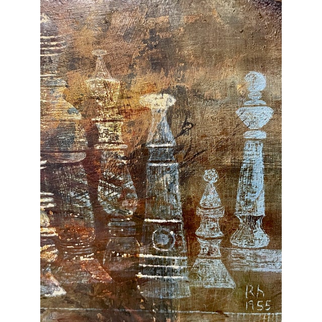 Subdued bronzes and saddle leather tones provide a rich background for a cluster of mysterious, ghostlike figures, the...