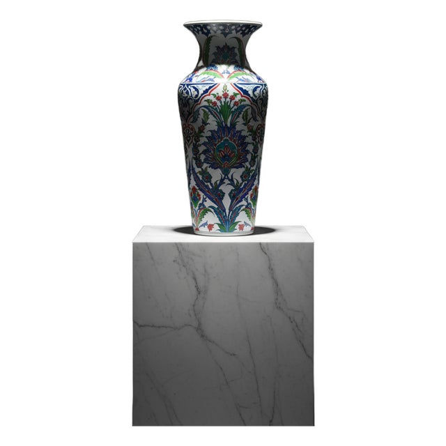 Handmade Ceramic Imperial Palace Vase (60cm) Classic White Symmetrical Saz-Hatai Pattern For Sale