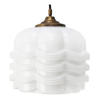 Vintage White Opaline Glass and Brass Pendant Lamp For Sale