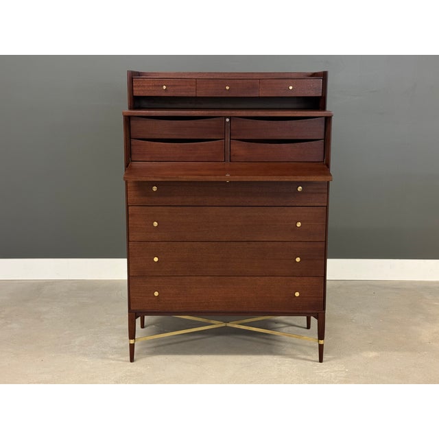 Calvin 1960s Refinished Paul McCobb Calvin Mahogany and Brass Dresser For Sale - Image 4 of 8