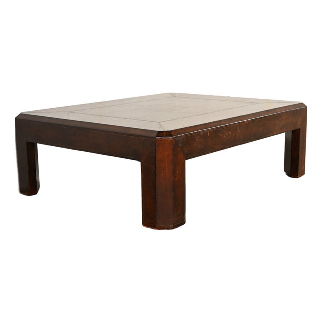 Maitland Smith Mid-Century Modern Hollywood Regency Leather Wrapped Coffee Table or Cocktail Table For Sale