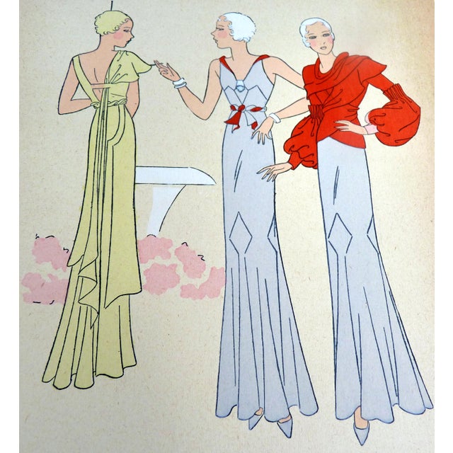 An original 1932 hand-colored pochoir fashion plate from the prestigious French publication Trés Parisien. This plate...