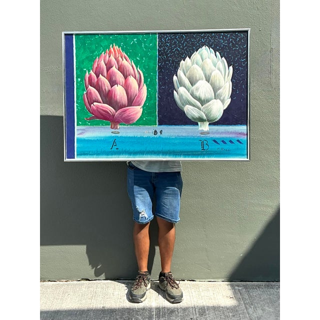 Magenta Vintage Original Peter Read Artichoke Painting For Sale - Image 8 of 12