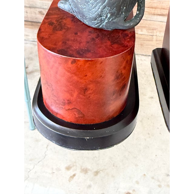 Brown Vintage Maitland-Smith Style Bronze Patina Monkey Bookends on Burl Wood Bases – Pair For Sale - Image 8 of 12