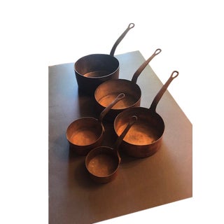 Antique Copper Pot Set - 5 Pieces For Sale