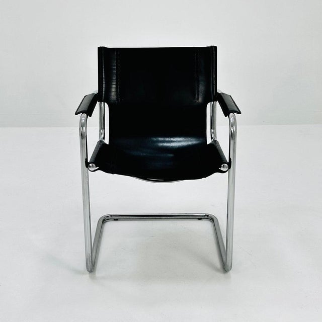 Bauhaus Vintage Italian Visitor Chair in Black Leather by Marcel Breuer, 1980s For Sale - Image 3 of 11