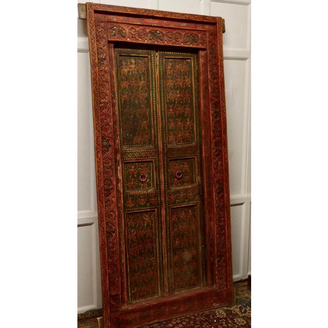 Anglo Indian Painted Doors in Original Frame, 1880s For Sale - Image 3 of 11