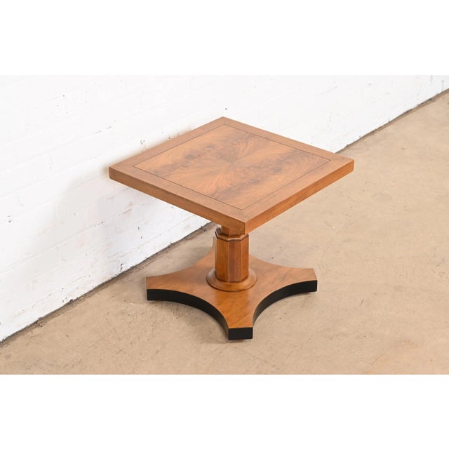 1960s Baker Furniture Neoclassical Burled Walnut Pedestal Tea Table For Sale - Image 5 of 11