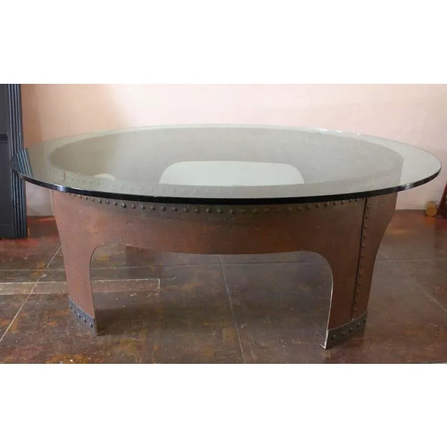 1970s creation of Gimo Fero a Venation artist. Round 3/4 of inch glass on 1918 military iron cistern base done by artisan...