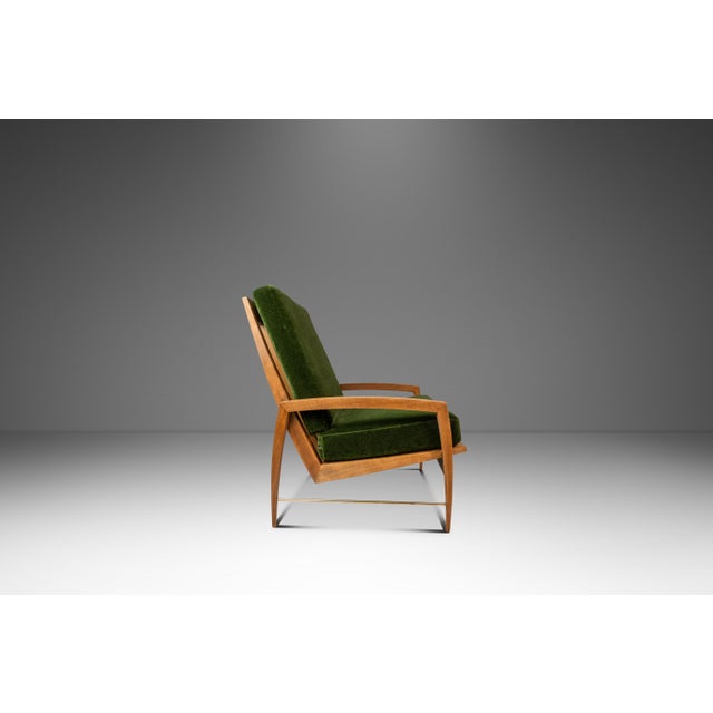 Wood Rare Restored Danish Mid-Century Modern High-Back Lounge Chair in Beech, Velour & Brass Attributed to Dan Johnson for Selig, Denmark, C. 1950s For Sale - Image 7 of 18