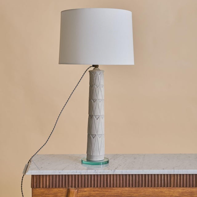 Mid-Century Modern Vintage Italian Ivory Ceramic Table Lamp - 2 Available For Sale - Image 3 of 12