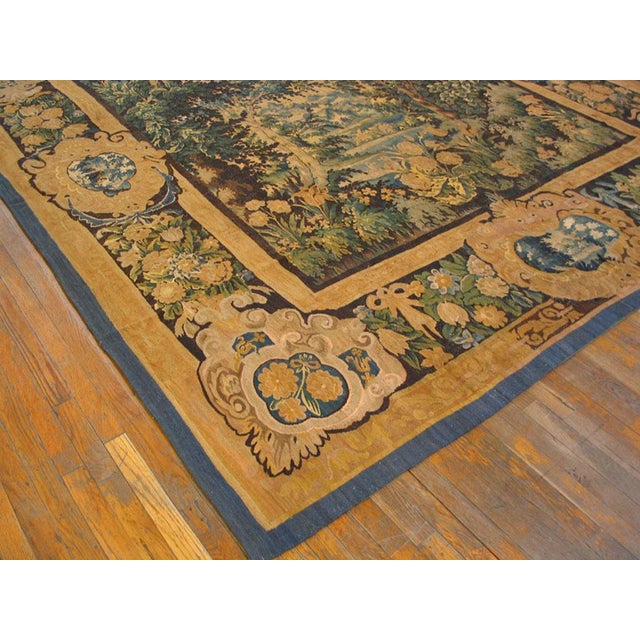 Green 1750ss Green Antique French Verdure Tapestry Rug 9'8" X 10'4" Flatweave Wool Carpet For Sale - Image 8 of 9