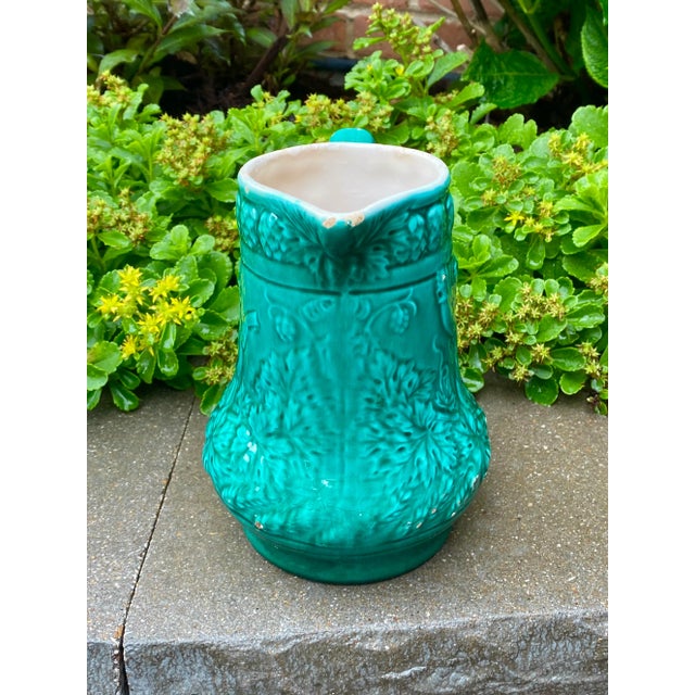 Vintage Turquoise Majolica Pitcher From Western Germany For Sale In Chicago - Image 6 of 11