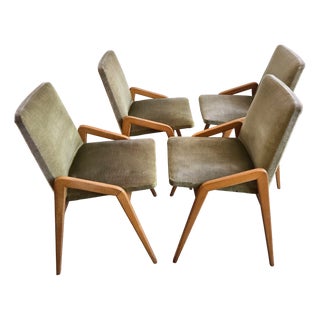 Mid-Century Chairs in Beech & Velvet by Louis Paolozzi for Zol, 1950s, Set of 4 For Sale