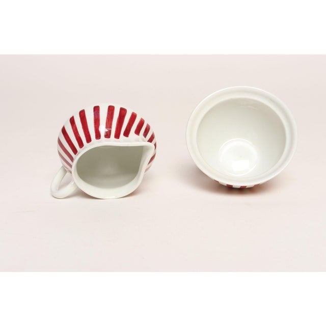 Swedish Ceramic Red Stripe Sugar and Creamer by Karin Björquist for Gustavsberg For Sale In New York - Image 6 of 14