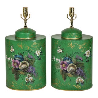 A Pair Vintage English Export Chinoiserie Style Tea Caddy Lamp For Sale